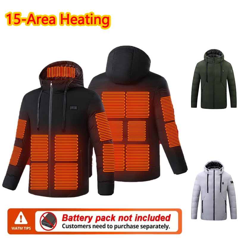 Outdoor Sport Jacket - 15-gebied verwarmde winterjas met capuchon Heren